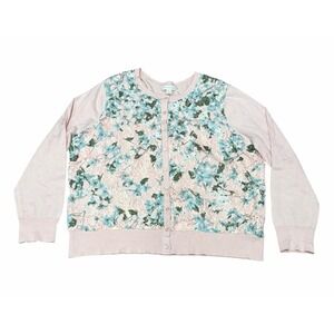 Charter Club Womens Lace Overlay Floral Cardigan Sweater Pink XXL Long Sleeve